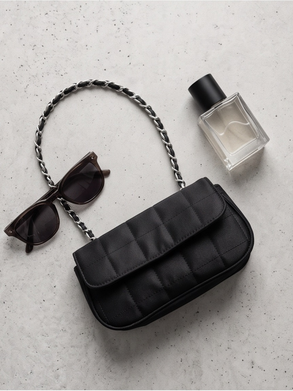 Fairweather Black Satin Quilted Mini Shoulder Bag Silver Chain - Picture 2 of 7